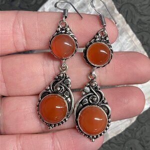 Ornate Dangly Carnelian Earrings Stone Crystal Jewelry